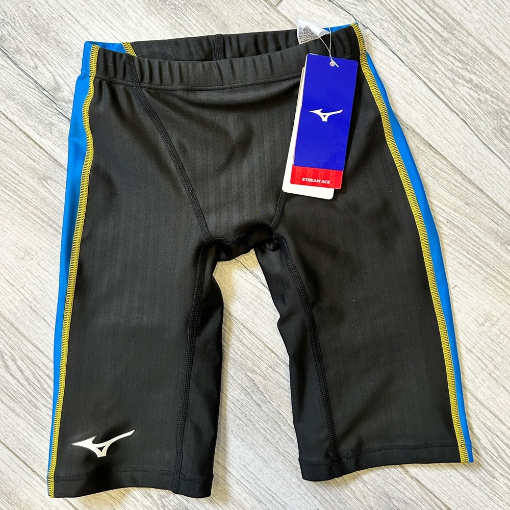 NWT MIZUNO N2MB1024 Men's Swimsuit STREAM ACE Half Spats Black/Sky Blue M
